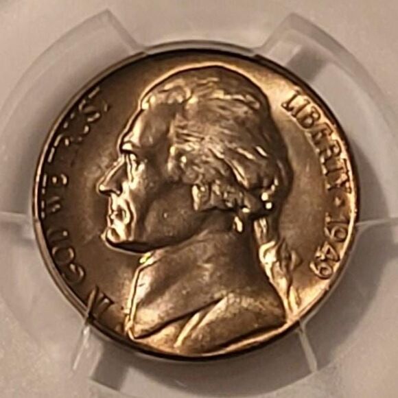 1949 D Jefferson Nickel MS65 PCGS Toning - Picture 3 of 4